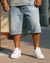 Big Shirt Print Short Sleeve Shorts Denim Suit